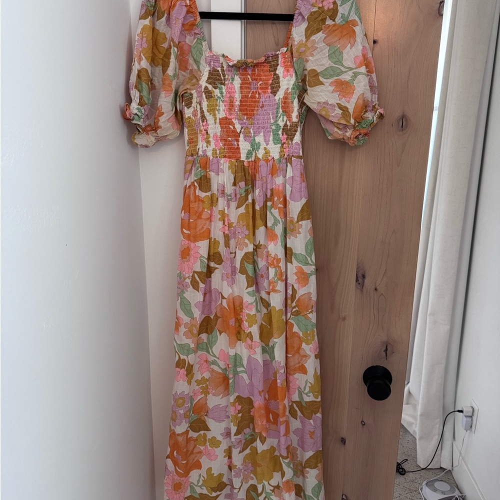 Billabong Floral Maxi Dress with Puff Sleeves